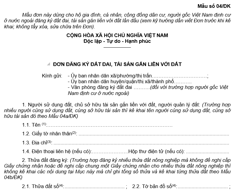Mẫu đơn xin cấp sổ đỏ lần đầu năm 2024